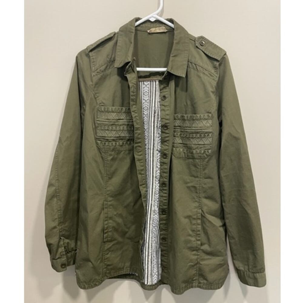Altar'd State Shirt Jacket Button Up Army Green Stitching Detail Women's Sz Sm